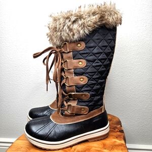 Women's ALEADER outdoor snowboots. Waterproof brown and black faux fur size 6